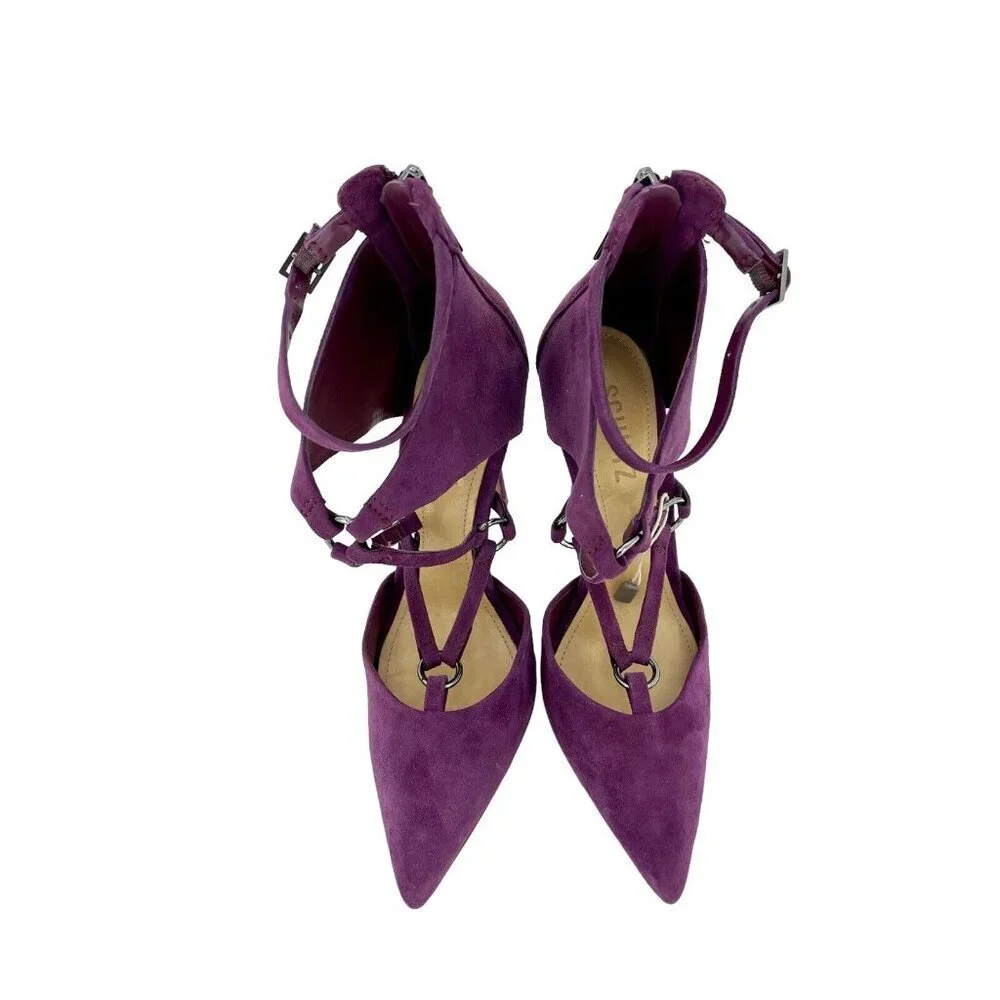 Schutz Dezi Purple Suede Leather Pointed Toe Stiletto Pumps Heels Sz 5 NIB